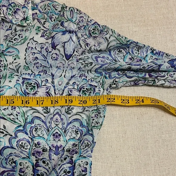 Cino Blouse Women's XL Floral Paisley Button-Down Shirt Teal/Blue Lightweight - Picture 12 of 16